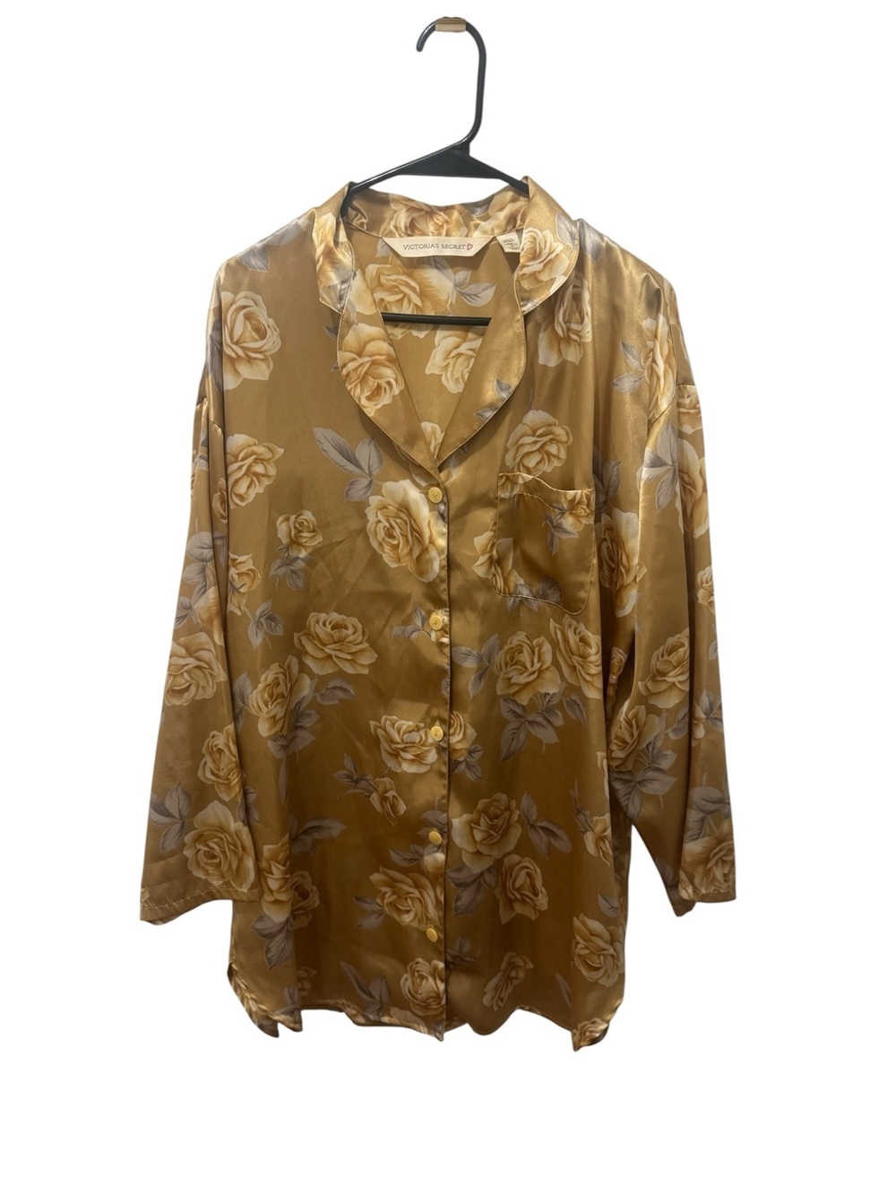 Victoria's Secret Gold Floral Satin Sleep Shirt Medium